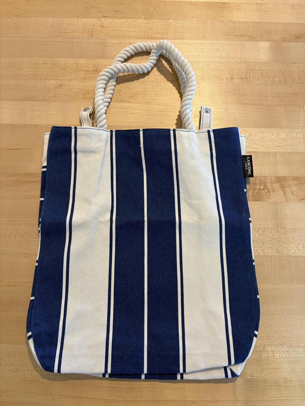 Lancome Tote Bag Womens Small Blue White Stripe Rope Handle Beach Travel